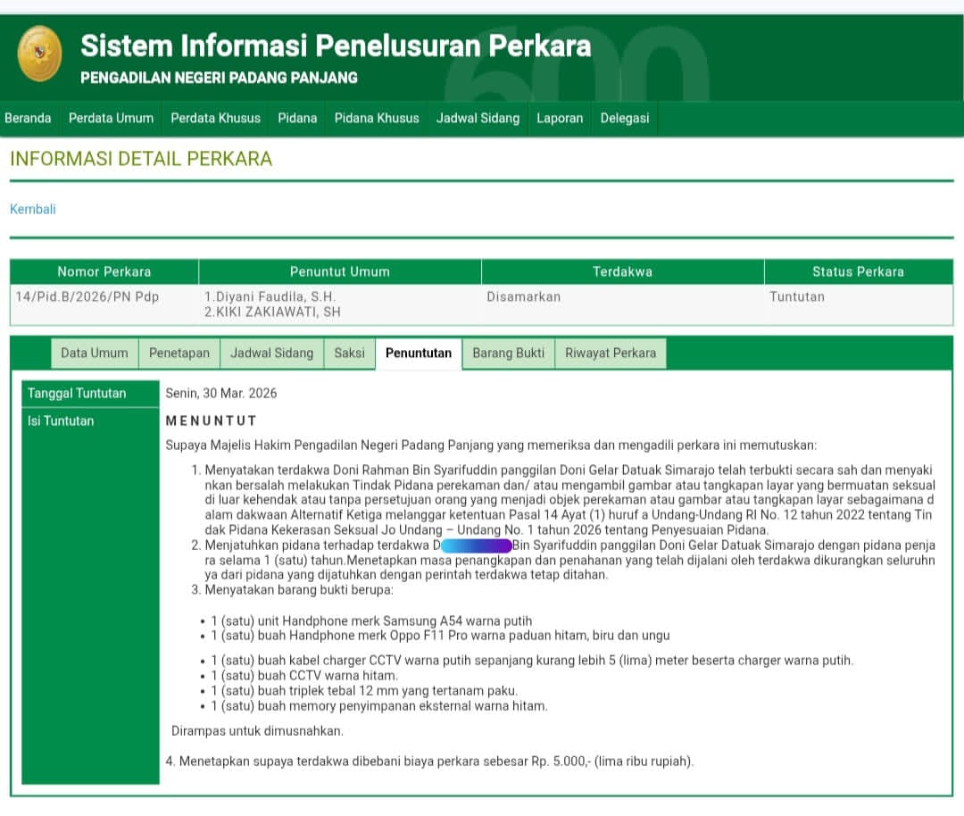 Ada Apa dengan Tuntutan Camat Cabul “CCTV” yang Hanya 1 Tahun di Padang Panjang